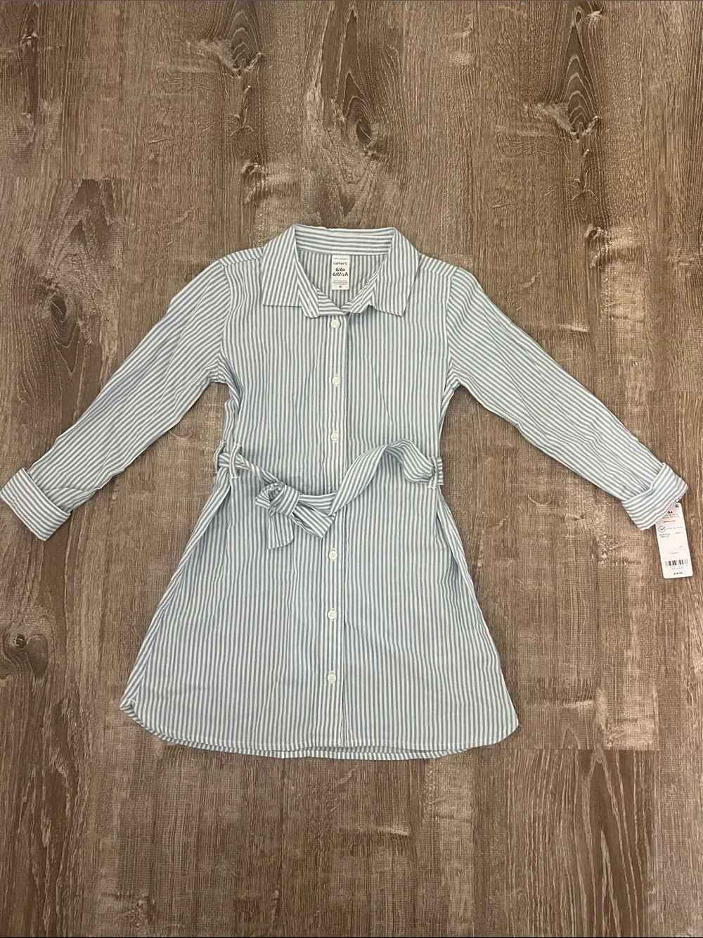 Carters NWT Striped Button Down Long Sleeve Dress with Sash size 6/6x